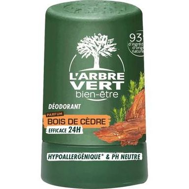 Arbre Vert Déodorant bille homme Anti-traces Hypoallergénique Bois de cèdre, 50ml