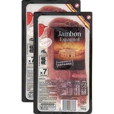 Auchan Jambon Espagnol 7 Mois d'Affinage, Lot de 2 - 7 tranches soit 100g