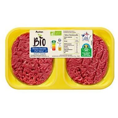 Auchan BIO Steaks Hachés Pur Boeuf 5%mg Bio, 2x125g