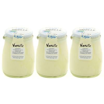 La Ferme du manège Yaourt Vanille au lait entier, Lot de 3x180g