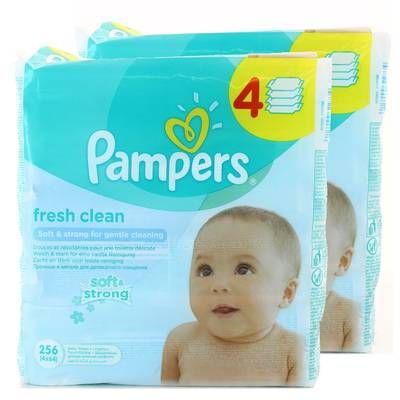 Pampers Lingettes Baby Fresh, Lot de 2 - 4x64 lingettes