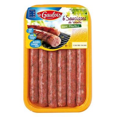 Le Gaulois Saucisses de Volaille aux Herbes, 6x50g