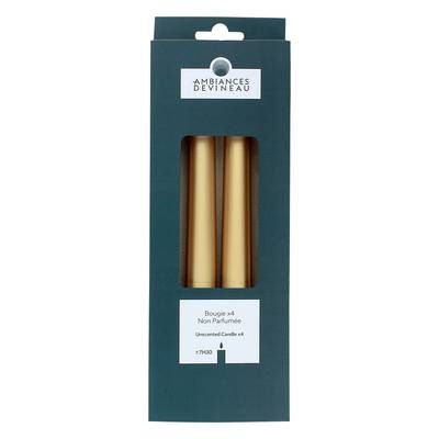 Ambiances Devineau Bougies flambeaux laquées or en boite carton, 4 bougies