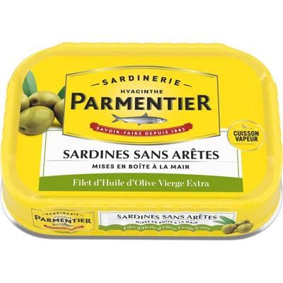 Parmentier Sardines sans arêtes au filet d'huile d'olive vierge extra cuisson vapeur, 135g
