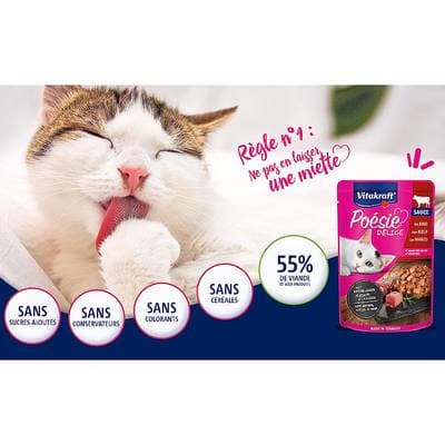 4008239352941 - Vitakraft Poésie - Sachets en Sauce Délices Viande- Poulet, Dinde, Boeuf pour chat