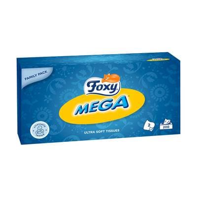 Foxy Mega Boîte de mouchoirs 2 épaisseurs, 200 mouchoirs