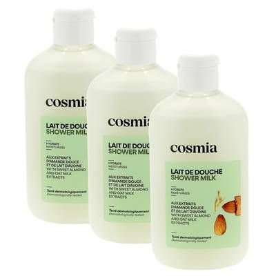 COSMIA Gel de douche aux extraits d'Amande douce et de lait d'Avoine, Lot de 3x250ml