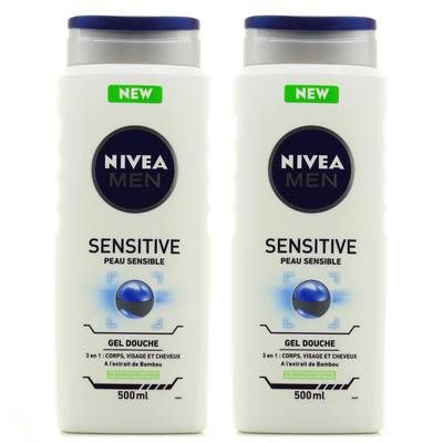 Nivea Men Gel douche 3en1 sensitive, Lot de 2x500ml