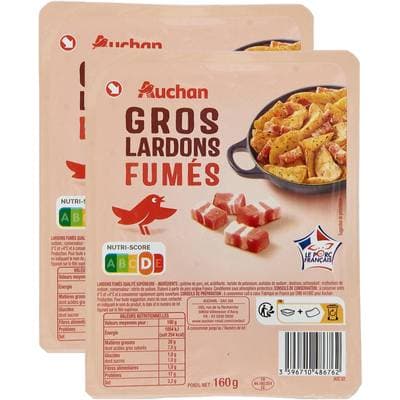 Auchan Gros Lardons Fumés, Lot de 2x160g