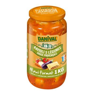 Danival Ravioli 5 légumes bio sauce provençale Maxi format en bocal, 1KG