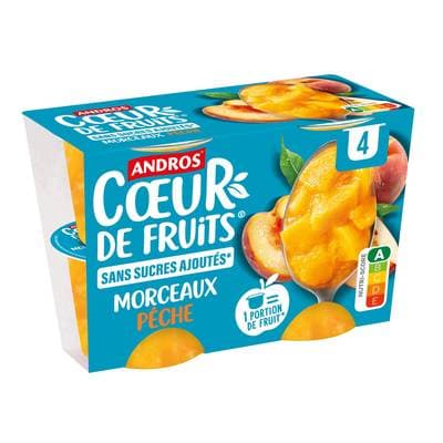 Andros Morceaux de pêche sans sucres ajoutés, 4x97g