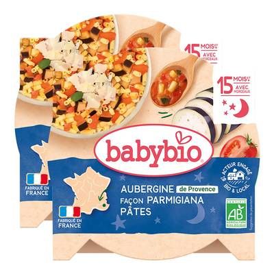 Babybio Aubergines de Provence façon Parmigiana et Macaroni Bio Assiette Bébé Dès 15 mois, Lot de 2x260g