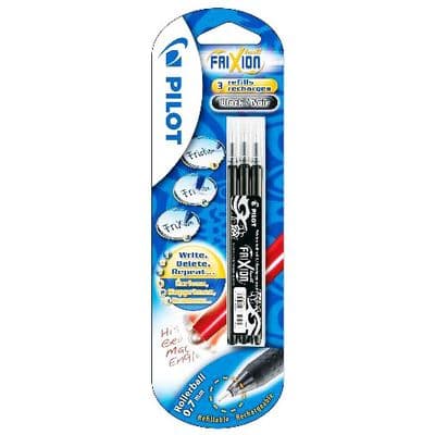 Pilot 3 Recharges Frixion Ball d'encre noire effaçable pointe moyenne, 3 recharges