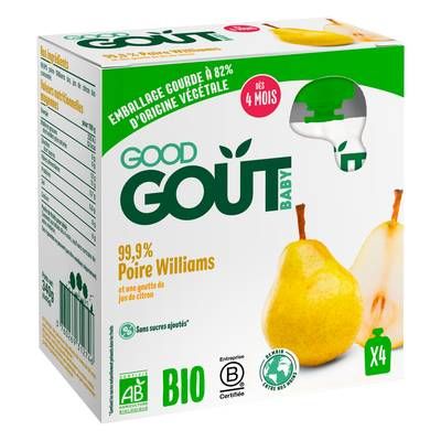 Good Goût Poire Bio Gourde Bébé dès 4 mois, 4x85g