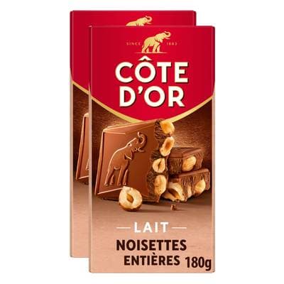 Côte d'Or Chocolat lait noisettes entières, Lot de 2x180g