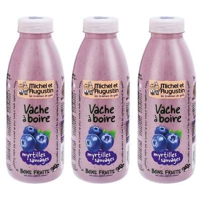 Michel et Augustin Yaourt à boire myrtille cassis, Lot de 3x500ml