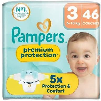 Pampers Premium protection Couches Premium Protection 6-10kg - Taille 3, 46 couches