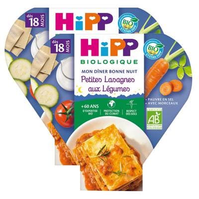 Hipp - Mon Dîner Bonne Nuit Petites Lasagnes aux Légumes Bio Assiette Bébé Dès 18 mois, Lot de 2x260g
