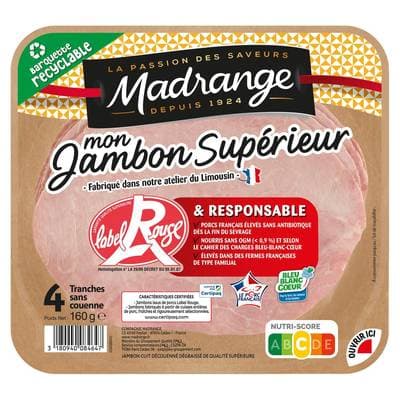 Madrange Jambon Supérieur Label Rouge, 4 tranches - 160g