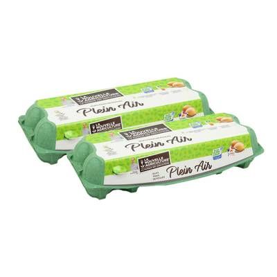 La Nouvelle Agriculture Oeufs plein air, tout calibre, Bleu Blanc Coeur, Lot de 2x12 oeufs