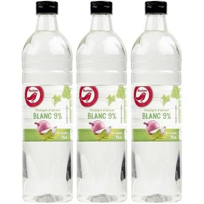 Auchan Vinaigre d'Alcool blanc 9% d'Acidité, Lot de 3x75cl