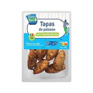 Bleu Vert Tapas de poisson pané MSC avec ingrédient bio, 180g