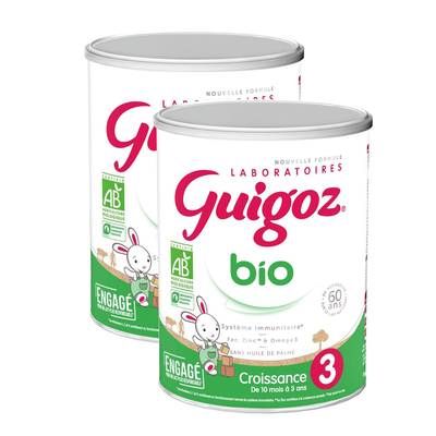 Guigoz Lait de Croissance Bio 3ème âge en Poudre Bébé Dès 10 mois, Lot de 2x800g