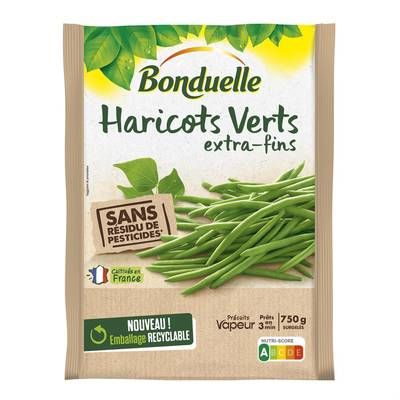 Bonduelle Haricots Verts Extra fin sans résidu de pesticides précuit vapeur, 750g