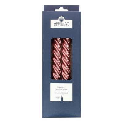 Ambiances Devineau Bougies flambeaux torsadées bois de rose en boite carton, 4 bougies