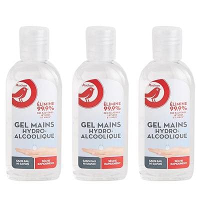 Auchan Gel mains hydroalcoolique, Lot de 3x75ml
