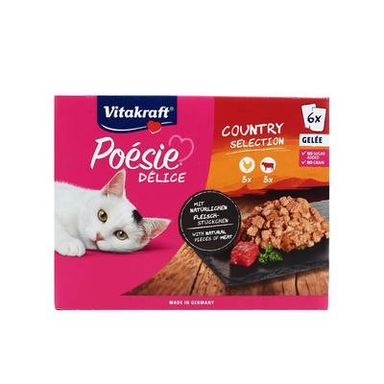 Vitakraft Poésie Sachets en Gelée Délices Viande Poulet, Boeuf pour chat, 6x85g