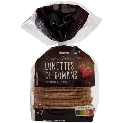 Auchan Terroir Biscuits lunettes de Romans pur beurre à la fraise de la Drôme x7, 350g