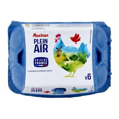 Auchan Oeufs de poules élevées en plein air, 6 Oeufs