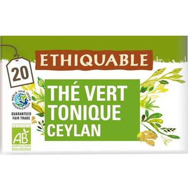 Ethiquable - Commerce Equitable Thé vert tonique Citronnelle Guarana Bio de Ceylan - 20 sachets, 36g