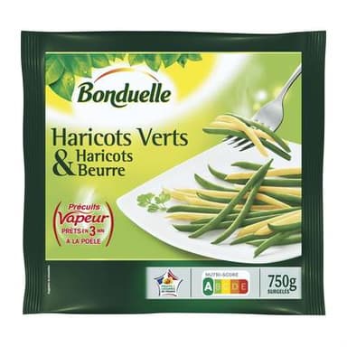 Bonduelle Haricots verts et Beurres extra-fins précuits vapeur, Sachet de 750g