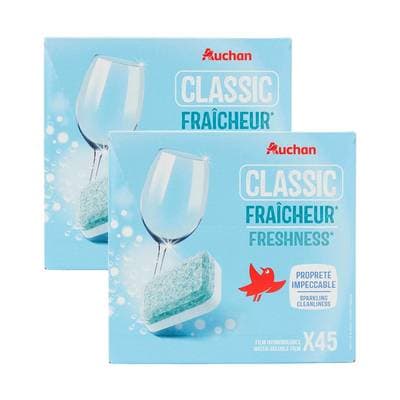 Auchan Tablettes lave-vaisselle fraîcheur, Lot de 2x45 tablettes