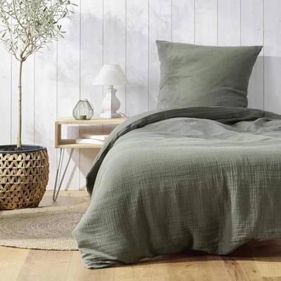 3574386449854 - Douceur D Interieur - Parure De Lit Double Gaze De Coton Angelia Kaki