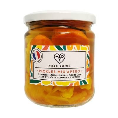 Les 3 Chouettes Pickles Mix apéro Bio - Carottes, Choux-Fleurs, Courgettes, 330g
