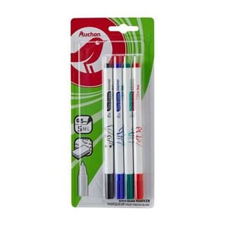 Auchan Feutres effaçables à sec pointe fine coloris assortis, 4 feutres assortis