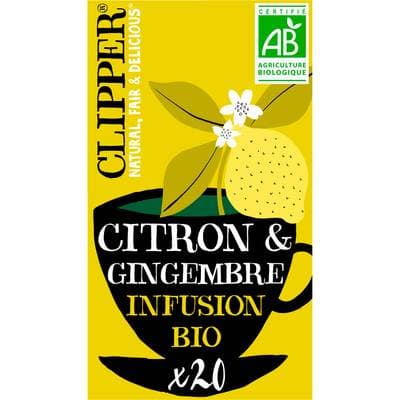Clipper Infusion Citron Gingembre Bio, 20 sachets