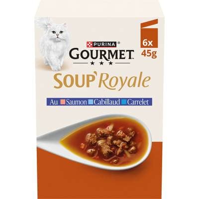 Purina - Gourmet Sachets Soupe Royale Saumon Cabillaud Carrelet pour chat adulte, 6x45g