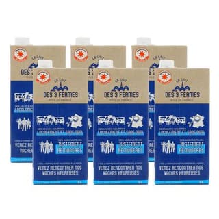 3 fermes d'Ile De France Le Lait d'Ile de France 1/2 écrémé, Lot de 6x1L