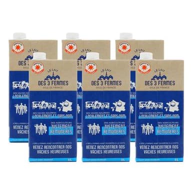 3 fermes d'Ile De France Le Lait d'Ile de France 1/2 écrémé, Lot de 6x1L