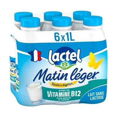 Matin Léger de Lactel Lait Demi-Ecrémé Sans Lactose Vitaminé, 6X1l