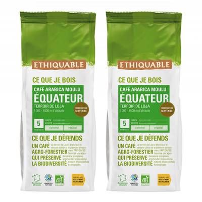 Ethiquable - Commerce Equitable Café moulu Arabica Bio d'Equateur, Lot de 2x250g