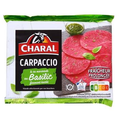 Charal Carpaccio de Boeuf Marinade au Basilic Finement Haché, 2x115g