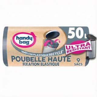 Handy Bag Sac Poubelle Haute Ultra Résistant Fixation Elastique 50L, 9 sacs poubelles