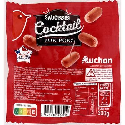 Auchan Saucisses Cocktail Pur Porc, 300g