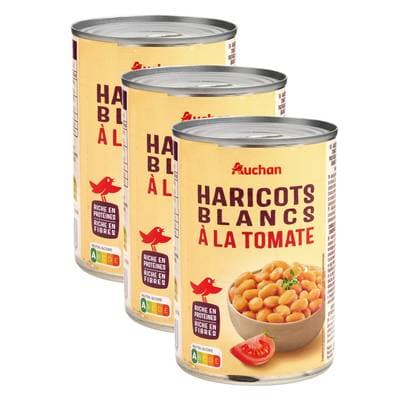 Auchan Haricots blancs à la tomate en conserve, Lot de 3x400g