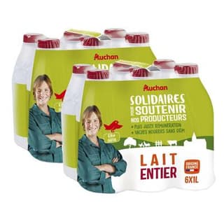 Auchan Solidaires Lait entier UHT, Lot de 2 - 6x1L